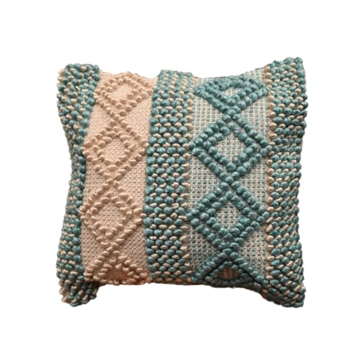 Image of TIB Premium Boho Decorative Throw Cushion Covers, 16 x 16 cm, Set of 2, Cotton. (Blue & White Diamonds)