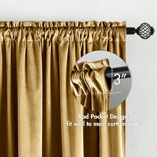 Image of MIULEE Golden Blackout Velvet Curtains Drapes 96 Inch Long 52 inchx96 inch Bedroom