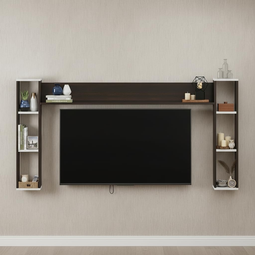 FURNEASER Martin Wall Mount TV Unit for Living Room Wooden Entertainment Center with Storage Shelves Modern TV Panel Stand Showcase for Up to 55 Inch Media Console Cabinet (White)-image-45