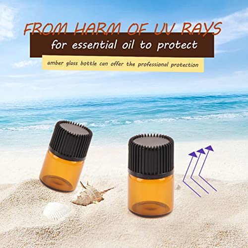 Wresty 100 Packs Essential Oil Bottles,1ml(1/4 dram) Mini Sample bottle Amber Glass Vials,With With 3 Free Dropper4