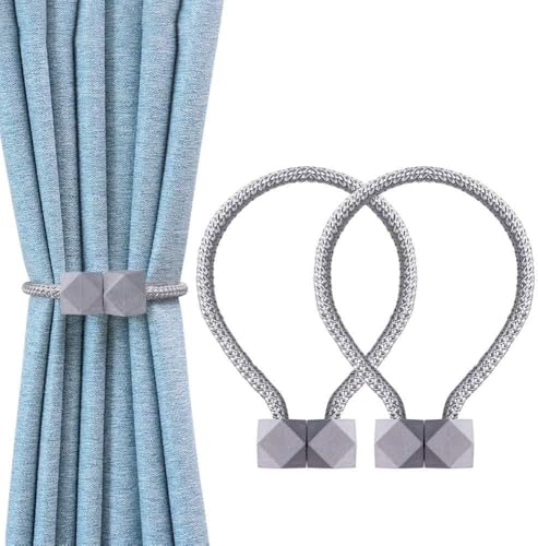 Image of INOVERA (LABEL) 2 Pieces Magnetic Windows Curtain Tiebacks - Decorative Curtains Holders Rope Holdbacks -Drapery Binding Tie Backs for Home, Office (Grey)