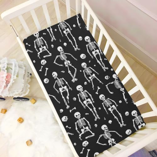 Image of Halloween Dancing Skeleton Crib Sheets | Soft Breathable Fitted Baby Crib Sheets Mattress Cover for Girls Boys 52 inch x 28 inch x 9 inch