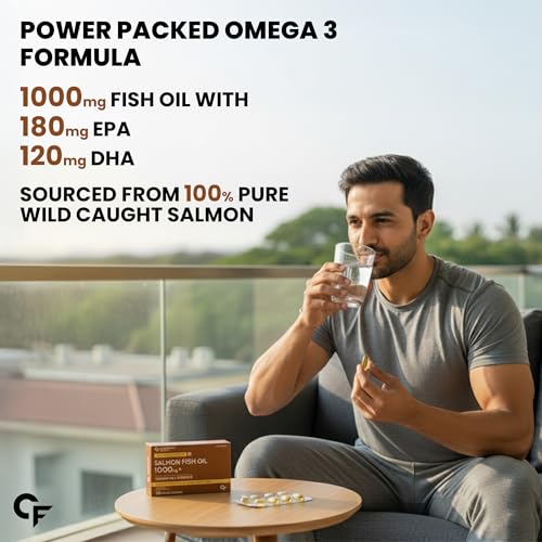 Image of Carbamide Forte Omega 3 Fish Oil Capsules Softgel 1000mg with Vitamin D & E | Omega 3 Supplement Softgel For Men & Women | Salmon Fish Oil Omega3 Supplement For Heart, Joints, Bones & Skin - 10 Softgels