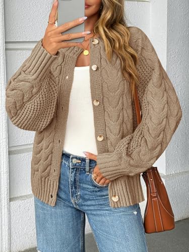 Saodimallsu Womens Cable Knit Cardigan Sweaters Button Up Crew Neck Long Sleeve Loose Fall Trendy Sweater Coats3