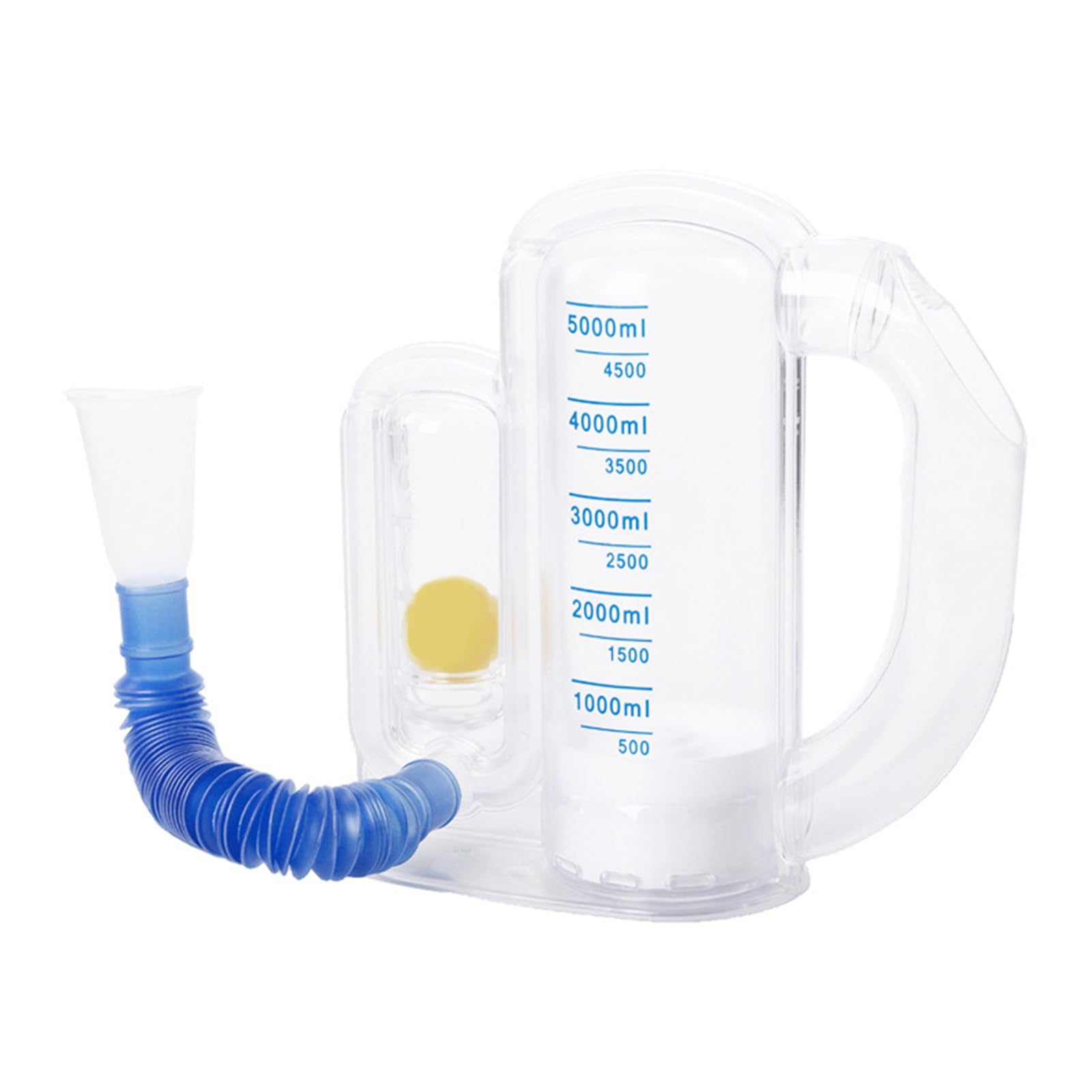 Appareil de renforcement respiratoire Spiromètre d'incitation à l'exercice respiratoire 5000 ml Mesure du volume avec indicateur de débit Entraîneur profond pour étudiants Blanc