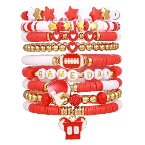 Colorful Layered Football Game Day Clay Beaded Braclet for Women Jewelry