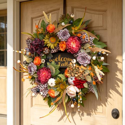Image of Fall Wreaths for Front Door 24 Inch Artificial Autumn Wreath Rustic Decor