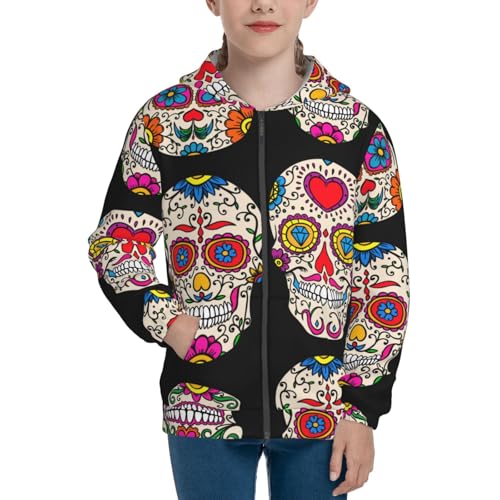 Sugar Skulls Kid Hoodies Boys Zip Up Sweatshirts Girls Pullover with Pocket3