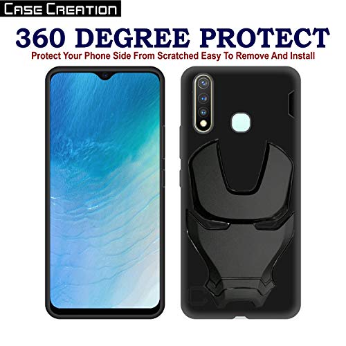 Image of COVERLY Official 3D Touch Feel Trending Avengers Logo Mask Soft Rugged Grip Silicone Iron Man Super Power Cartoon Movie Engraved Silicone Matte Back Cover for Vivo Y19 (2019) -HD Black Avenger