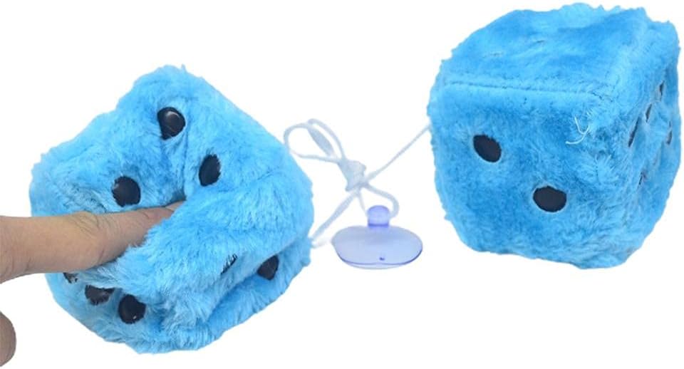 Plush Hanging Dice, Retro Hanging Couple Fuzzy Plush Dice with Dots for Car Interior Ornament Decoration, Suction Cup Pendant, Car Glass Refrigerator Decoration