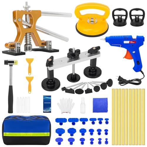 Sigoobal Dent Puller Kit, Paintless Dent Removal Kit with Golden Lifter, Bridge Puller, Suction Cup...