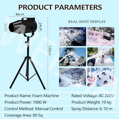 Grande machine à mousse, jet de mousse haute puissance de 1000 W, angle réglable pour les fêtes en plein air et les événements d'été pour enfants, distance effective de 6 à 10 m, couvre une zone de 80