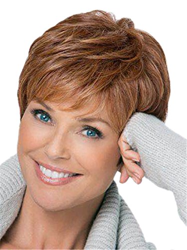 OYSRONG Elegant/handsome Women Light Brown Short Straight Layered Heat Resistant Daily Hair Wig by OYSRONG