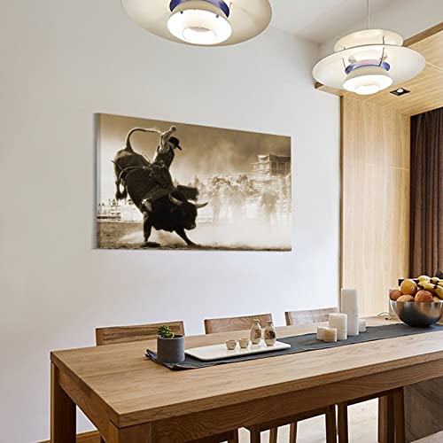 Bull Riding Bull Rider Art Poster，Western Art, Bull Riding Art, Rodeo Art Posters Wall Art Paintings Canvas Wall Decor Home Decor Living Room Decor Aesthetic 24X36Inch(60X90Cm) Frame-Style #TOP2