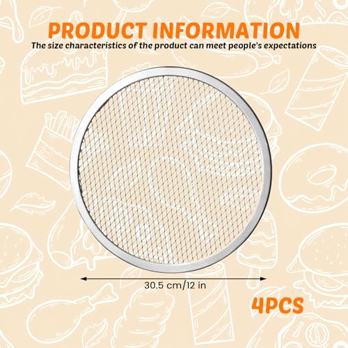 Vegena Pizza Tray Mesh Pizza Screen, 4PCS 12In Pizza Trays for Oven Non Stick, Pizza Pan Round Pizza Oven Trays, Aluminum Pizza Screen, Pizza Mesh Baking Trays Net for Oven Home Restaurant - Image 3