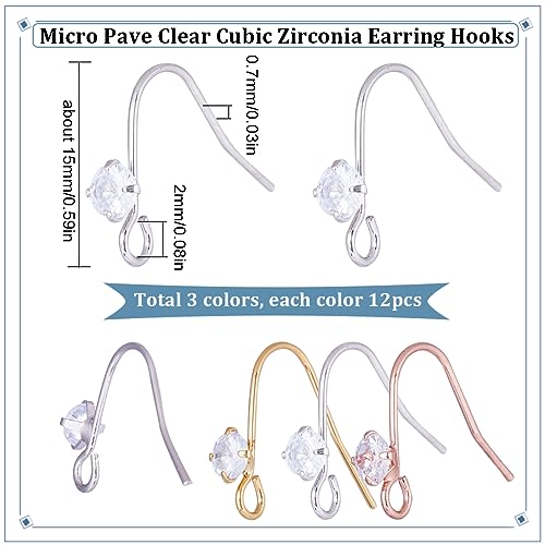 SUNNYCLUE 1 Box 36Pcs Rhinestone Earring Hooks Earring Fish Hooks Ear Wires Fish Hooks Crystal Cubic Zirconia Earring Findings Ear Wire Hooks for jewellery Making Accessories DIY Dangle Earrings Craft - Image 2