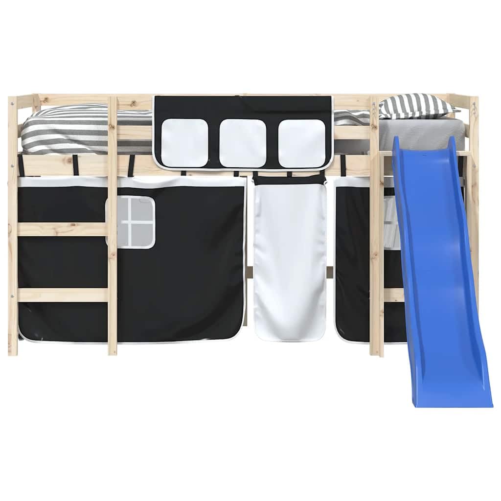 Cortinas para cama alta, color blanco y negro, poliéster 100% resistente, juego de 6 piezas con bolsillos de almacenamiento y alzapaños para habitación infantil