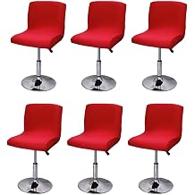 Bar Stool Covers Set of 4/2/6 Stretch Pub Counter Stool Chair Covers with Backs Washable Square Swivel Barstool Seat Slipcover for Low Short Back Dining Chair,Red,6PCS