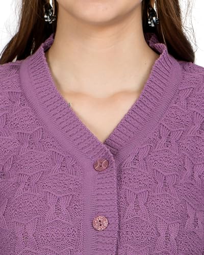 Image of Lady Willington Women Woolen V-Neck Self Design Cardigan Heavy Daffodil Fabric Cardigan Winter Wear Pure Wool Cardigans for Women Sweaters Long Cotty Fully Warm Cardigan Free Sizes