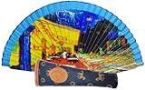 Planta Color Abanicos Flores, Paisajes y Figuras de Colores con Funda Artesanal. Precioso Abanico de Madera con Funda Fabricada en España. (Paisaje Azul)