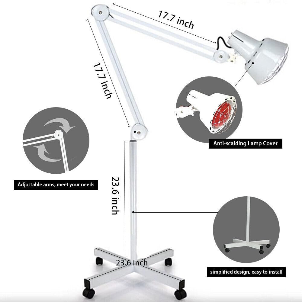 Lampada a luce rossa, lampada a infrarossi, 220 V, per uso domestico, luce a infrarossi, per terapia della luce a infrarossi con treppiede e lampadina IR da 275 W, per dolori muscolari