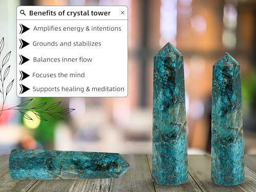Image of Crystal Heaven Certified Chrysocolla Tower Obelisk Point For Chakra, Healing And Balancing - Aaa Grade Original Certified Gemstone Agate For Reiki Meditation Yoga Spiritual (2-3 Inches)