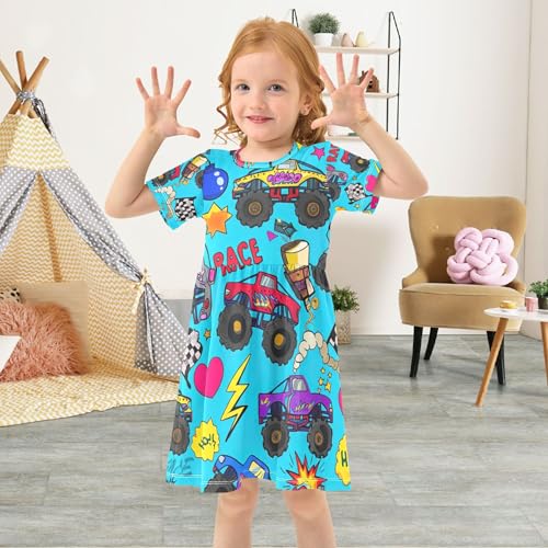 Toddler Girls Dresses Vibrant Colorful Monster Trucks Kids Spring Dresses 2t Summer Short Little Girl4