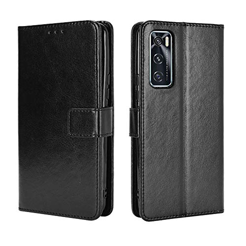 Lederhülle für vivo V20 SE/vivo Y70 Hülle, Flip Hülle Schutzhülle Handy mit Kartenfach Stand & Magnet Funktion als Brieftasche, Tasche Cover Etui Handyhülle für vivo V20 SE/vivo Y70, Schwarz
