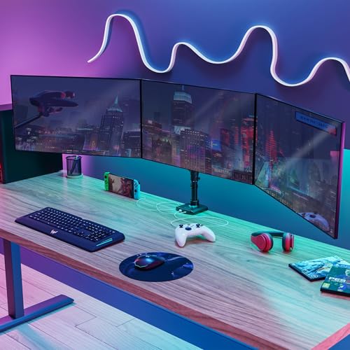 Image of Mount-It! Triple Monitor Mount, 3 Monitor Desk Mount with Gas Spring Arms, Fits 13-32 Inch Screens up to 17.6 lbs per Arm, VESA 75 & 100, Clamp or Grommet Base, USB-A & C Ports, Black