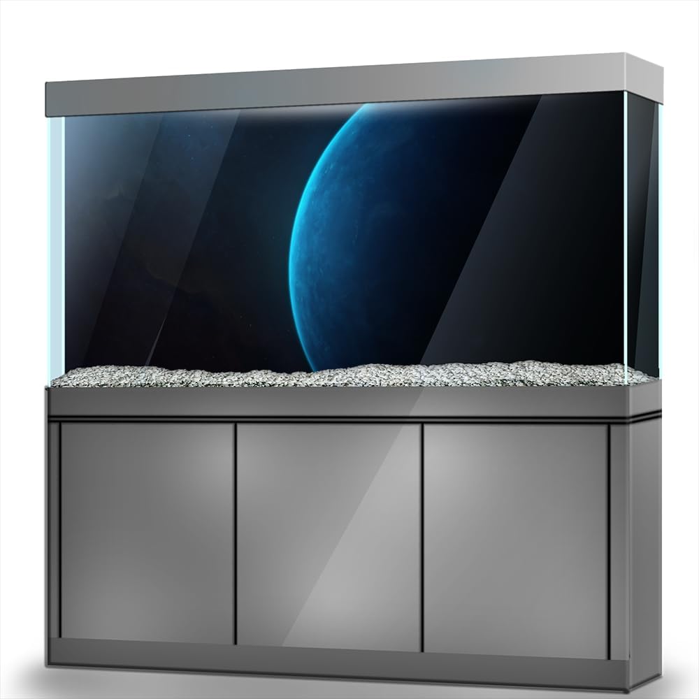 Aquarium Background Stickers - Planet, Blue, Space, Self-Adhesive Fish Tank Reptile Terrarium Decor Poster (90 x 60 cm / (35.4 x 23.6 inches))