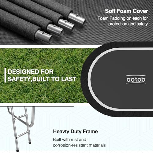Image of AOTOB 8x12FT Oval Trampoline - Perfect Outdoor Large Trampolines for Kids - Gymnastics Style Trampoline with Enclosure Net - Supports Up to 400 lbs-Black