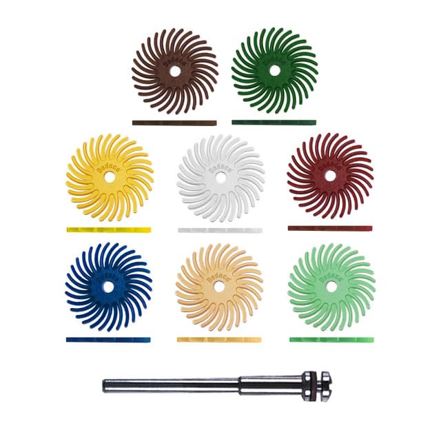 Dedeco Sunburst Radial Bristle Disc – 1" TC Assortment – Aluminum Oxide (A/O) Multi-Grit Polishing & Surface Finishing Discs for Rotary Tools – 66-Piece Kit