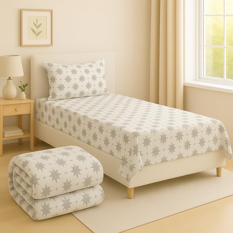 BSB HOME 3 Piece Bedding Set – 1 Single Bedsheet, 1 Pillow Cover & 1 Matching Comforter | Lightweight & Durable | Everyday Use | Winter | Mild Winter - Grey-image-36