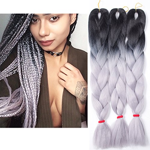 Ombre Kanekalon Grey Braiding Hair Extensions 24" 100g/pc Twist Synthetic Hair Extensions Gradient Braiding Hair (Large)