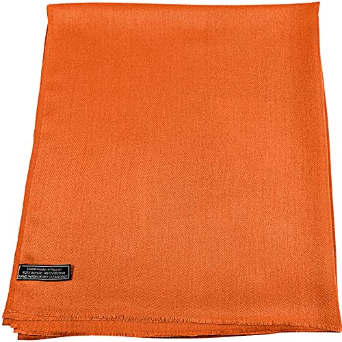 CJ Apparel Orange Solid Color Fringe Design Nepalese Shawl Seconds Scarf Wrap Stole Throw Head Wrap Pashmina Hand Made in Nepal New