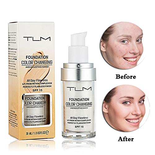 GL-Turelifes Flawless Colour Changing Liquid Foundation, Warm Skin Tone Concealer Cover Face Makeup Base Nude Oil Control Moisturizing Long-lasting Suitable for Light, Fair and Medium Skin