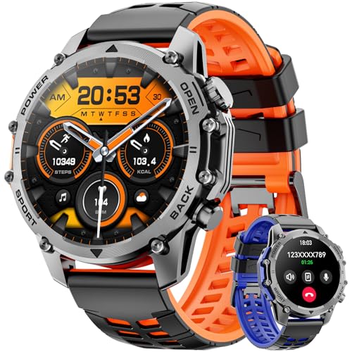 Reloj Inteligente Hombre con Linterna, 1.52' HD Smartwatch Militar con 500 mAh Batería(7-30 días), Relojes Inteligentes Hombre con 110+ Deportivos/Monitor Sueño/Pulsómetro/SpO2 para iOS Android