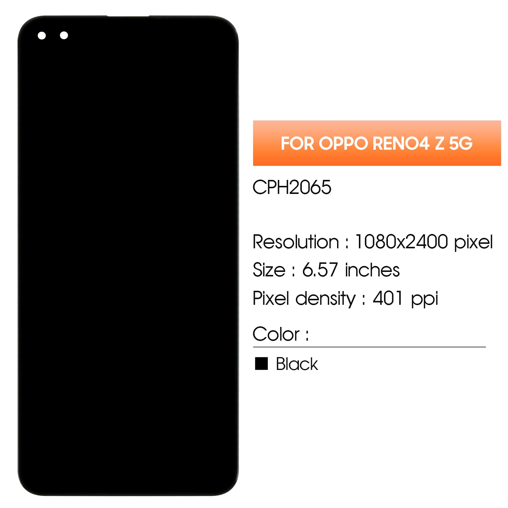 Pantalla LCD para OPPO Reno4 Z 5G Screen Replacement para OPPO Reno 4Z 5G CPH2065 6,57 Pulgadas Display Touch Screen Digitalizador Asamblea con Kit de Reparación, Negro