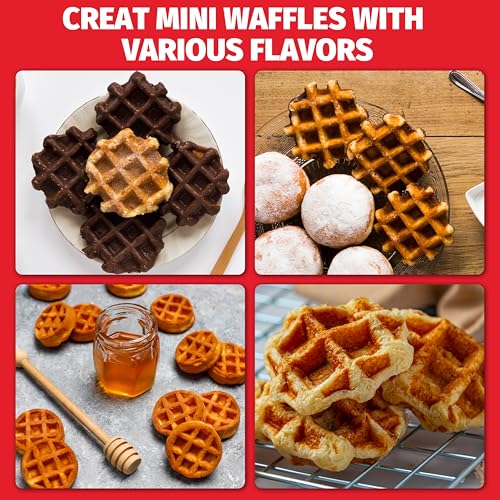 SugarWhisk Mini Waffle Maker Machine, Tiny Waffle Bites Iron for Kids, Bake 8 x 2'' Tiny Waffle Bites, Small Waffle Maker, Compact & Easy Use, Non Stick Surface, Recipe Included, White