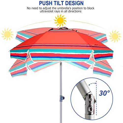 Image of AMMSUN 7ft Heavy Duty HIGH Wind Beach Umbrella with sand anchor Vent Tilt Sun Shelter, UV 50+ Protection Portable Outdoor Sunshade Umbrellas Carry Bag for Patio Garden Pool Backyard Rust Red
