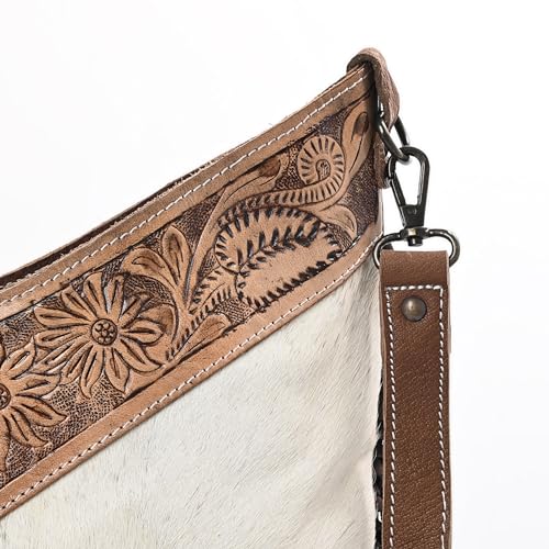 Image of Leather Cross Body Bag Purse for Woman Sling Bag Cowhide Handmade Western Shoulder Bags With Adjustable Strap 12x14 in