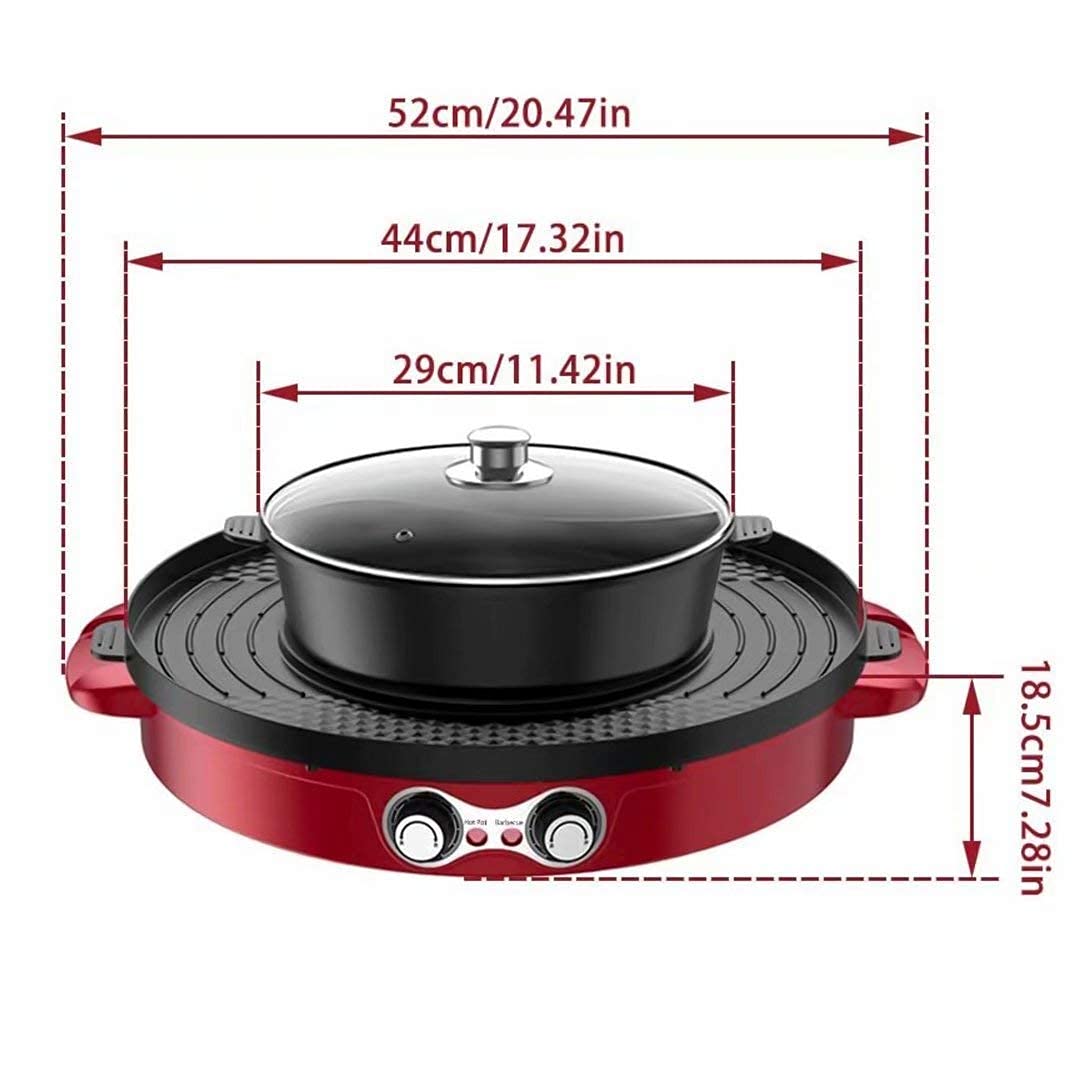 Parrilla eléctrica portátil, Parrilla eléctrica sin humo 2 en 1, Sartén antiadherente de superficie extra grande, Rango de temperatura ajustable 0 ° -1200 ° C, Uso en interiores y exteriores Double