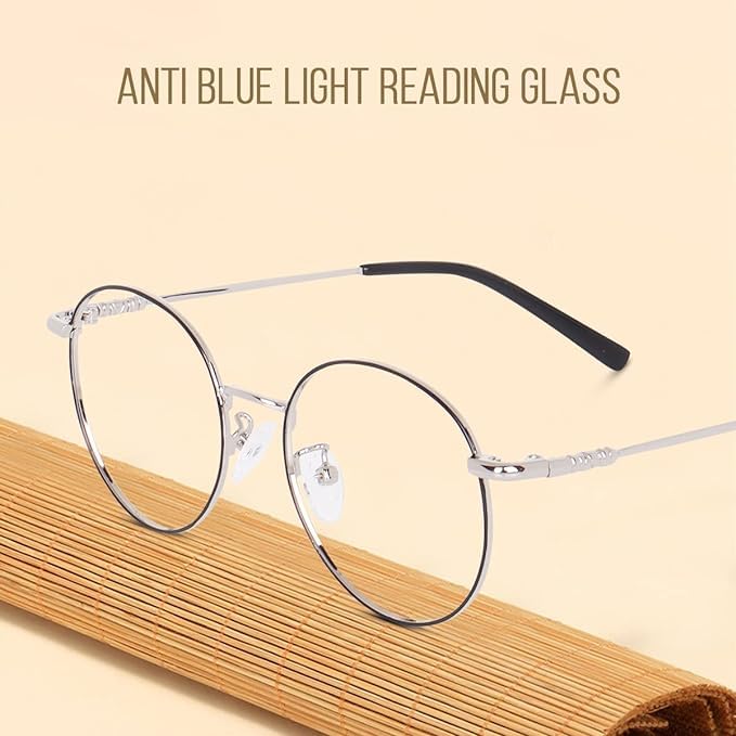 Roshfort Men Women Round Lightweight Spectacle Frame Eyeglasses UV Protection Anti Eye strain Computer Glasses (Silver Black, B-3) - Image 2 thumbnail