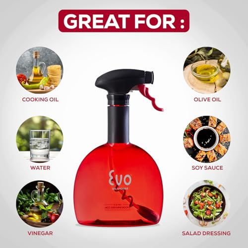 Image of Evo Original Oil Sprayer Bottle | Non-Aerosol for Olive Oil, Cooking Oils, Vinegars | 24-Oz Capacity | Rotatable Nozzle | Gourmet Cooking Tools - Food-Safe Materials | Red