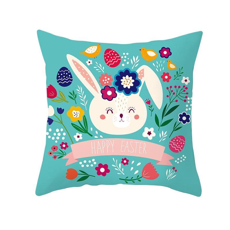 Daleaerom Funda de cojín de Pascua de 45 x 45 cm, diseño de copa de conejo de flores, piel de melocotón, funda de almohada decorativa para sofá, sala de estar, sofá, jardín, decoración del hogar al