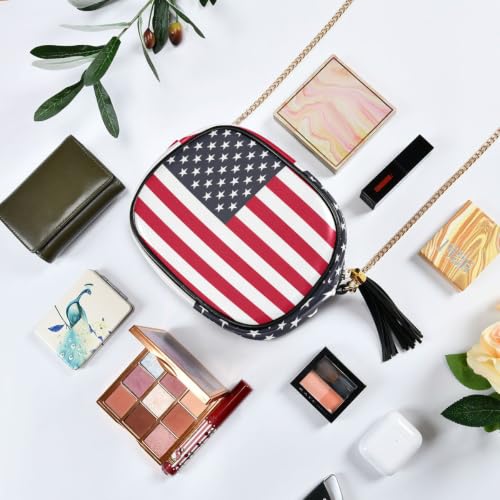 Image of ALAZA Women's American Flags Us Flag PU Leather Crossbody Bag Shoulder Purse with Tassel