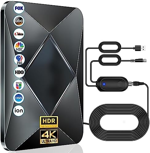 2023 Updated HD Digital TV Antenna Long 550+ Miles Range, Full HD Indoor&Outdodor Antenna, TV Antenna for Smart TV Support 8K 4K HDTV 1080p-Thick Coxial Cable