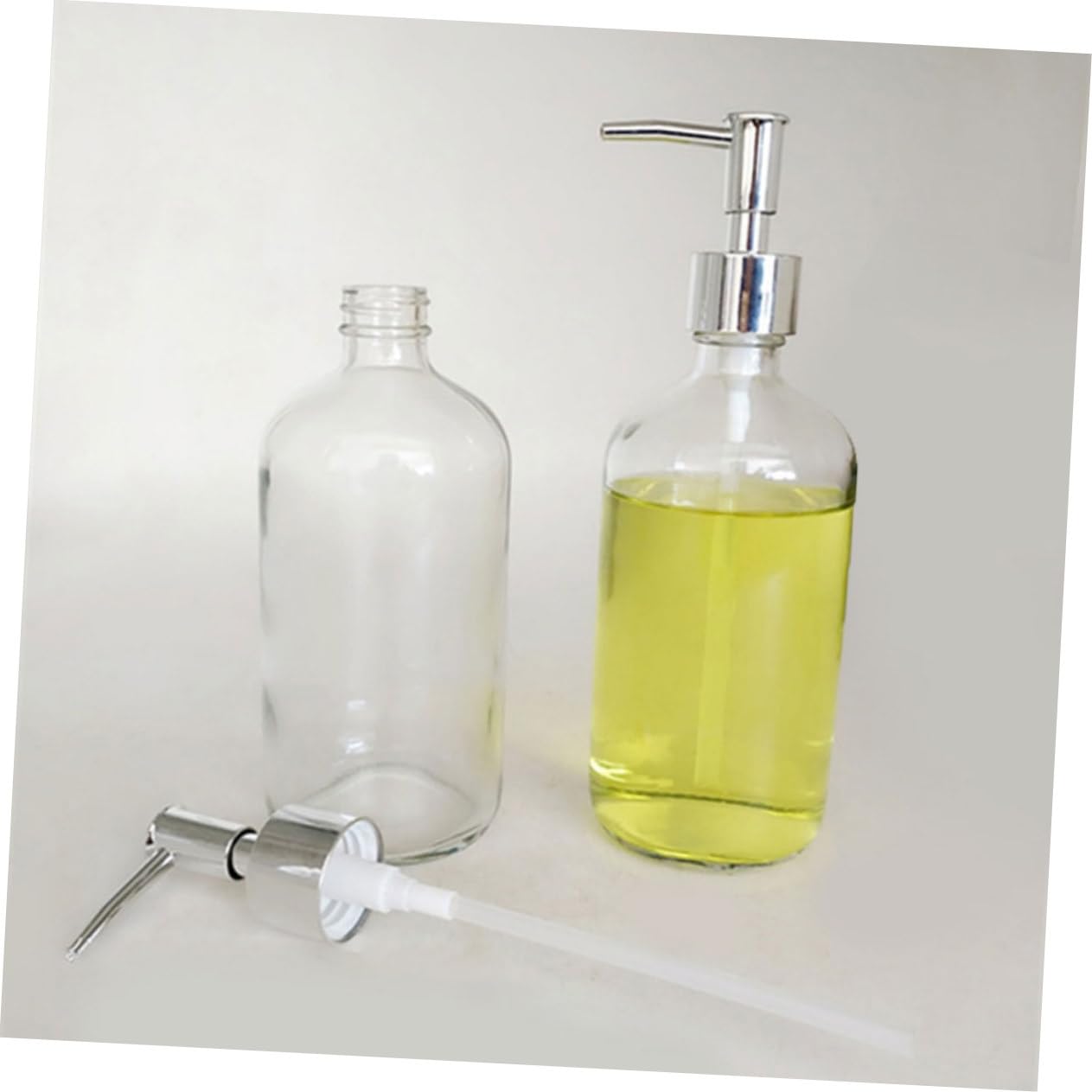 GLEAVI 4 Botellas Dispensadoras de Jabón de Vidrio Blanco, 500ml, Rellenables y Portátiles, Diseño Simple para Baño y Camping, Envase Reutilizable
