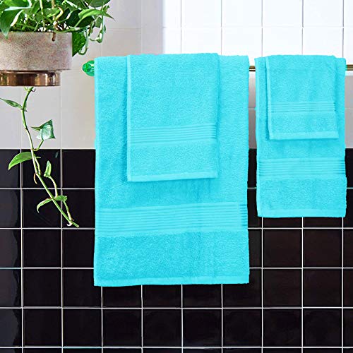 Belizzi Home Ultra Soft 6 Pack Cotton Towel Set, Contains 2 Bath Towels 28X55 Inch, 2 Hand Towels 16X24 Inch & 2 Wash Coths 12X12 Inch, Ideal For Everyday Use, Compact & Lightweight - Turquoise Blue #TOP3