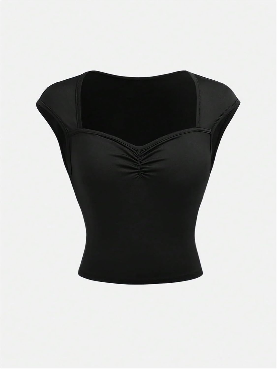 OYOANGLE Girl's Sweetheart Neck Cap Sleeve Ruched Tshirts Summer Fitted Y2K Crop Tops - Image 3